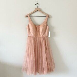 NWT Donna Morgan Tulle Fit & Flare Midi Dress in Shimmer Peach Size 6